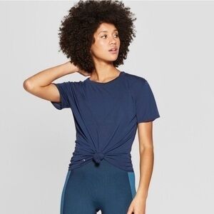 JOY Lab Navy Mesh Back Panel Knotted XS T-Shirt